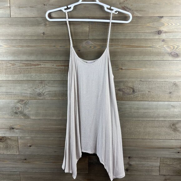 LOGO Layers Womens Tank Top Striped Asymmetrical Hemline Spaghetti Strap Size XL - Picture 1 of 7